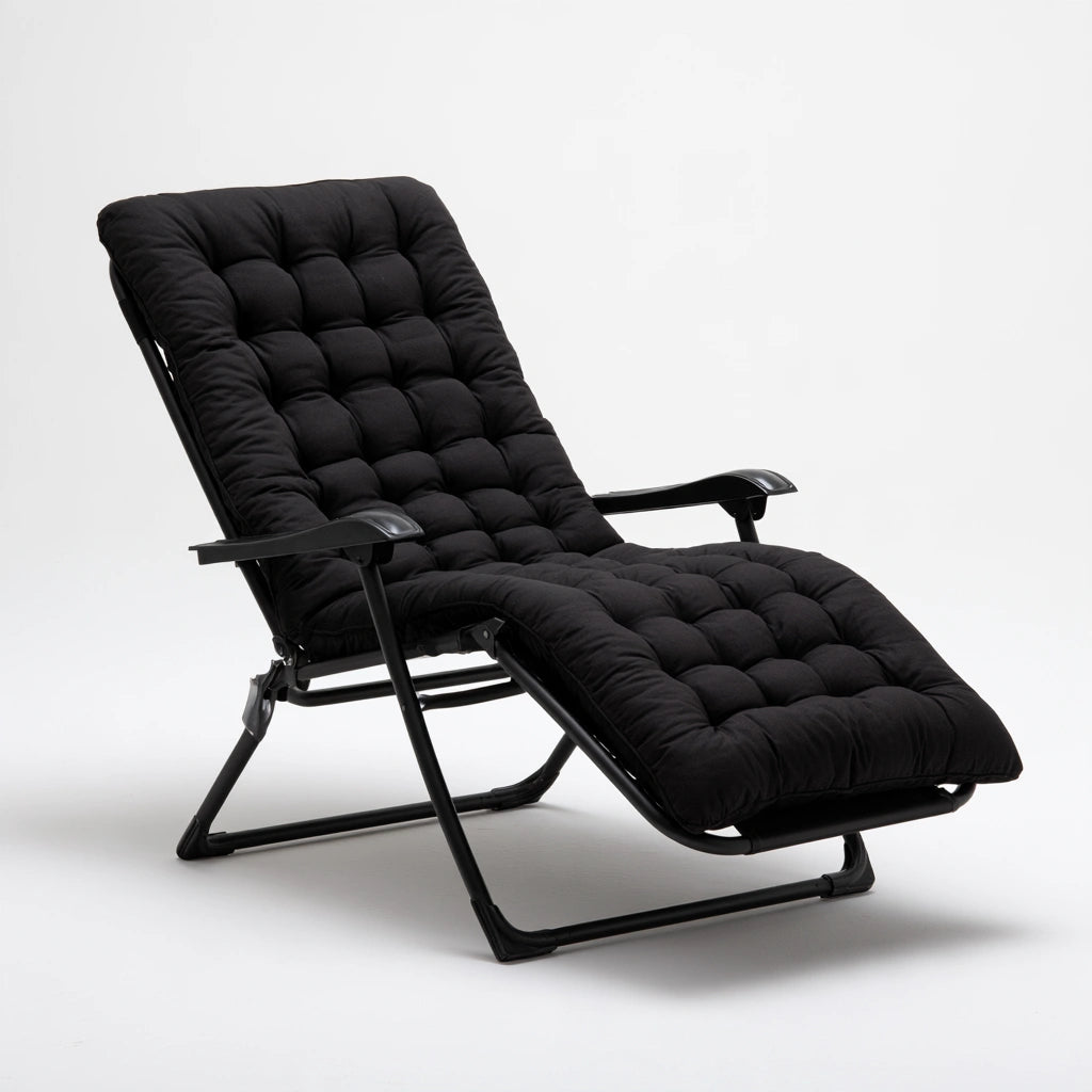 Fauteuil relax pliant aux lignes épurées, coloris noir et blanc