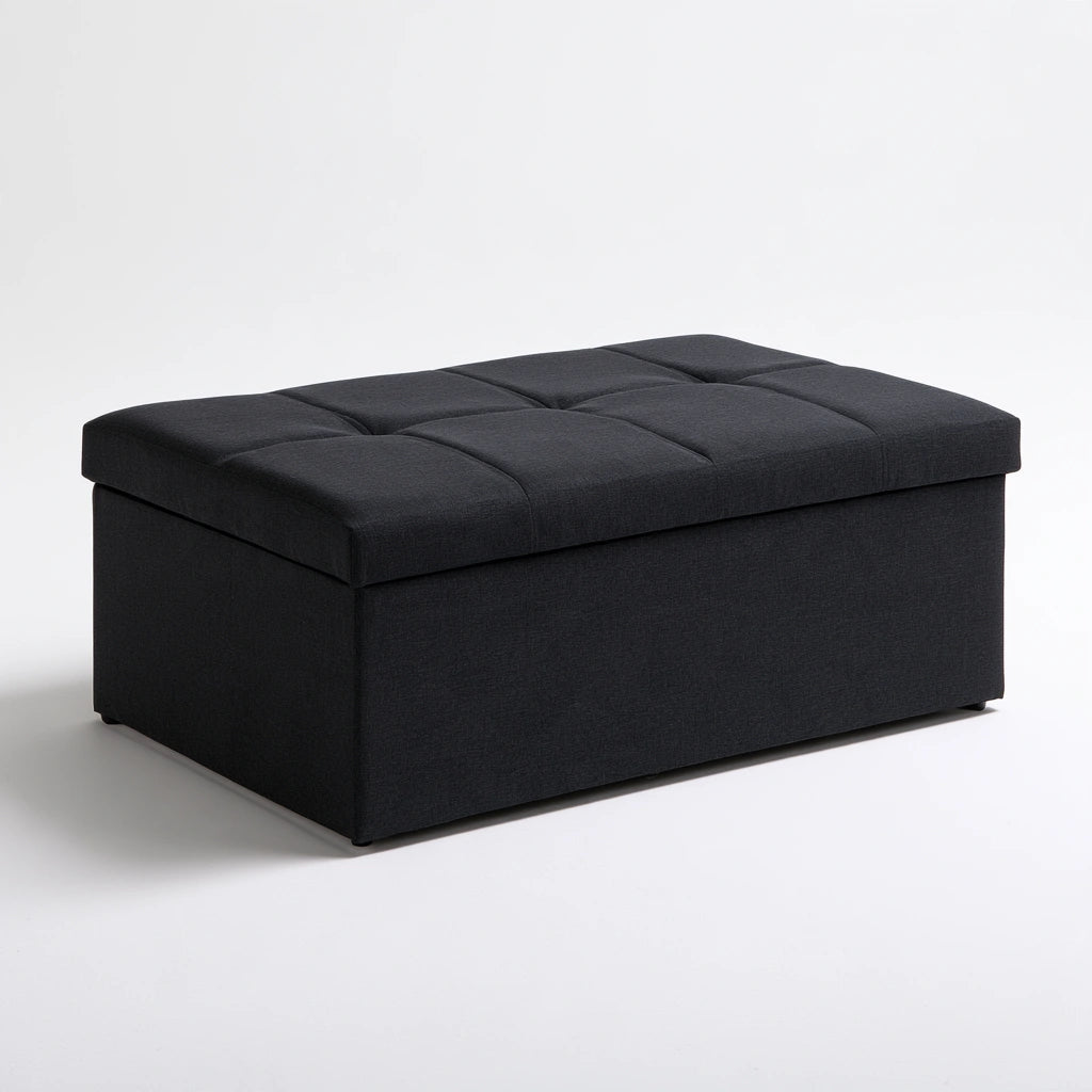 Banc coffre rembourré aux lignes épurées pliant, coloris noir