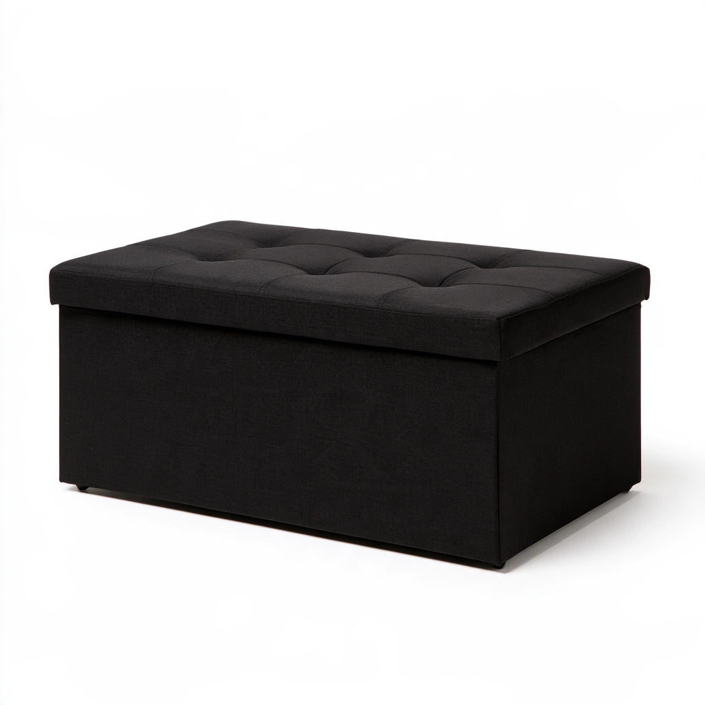 Banc coffre rembourré aux lignes épurées pliant, coloris noir