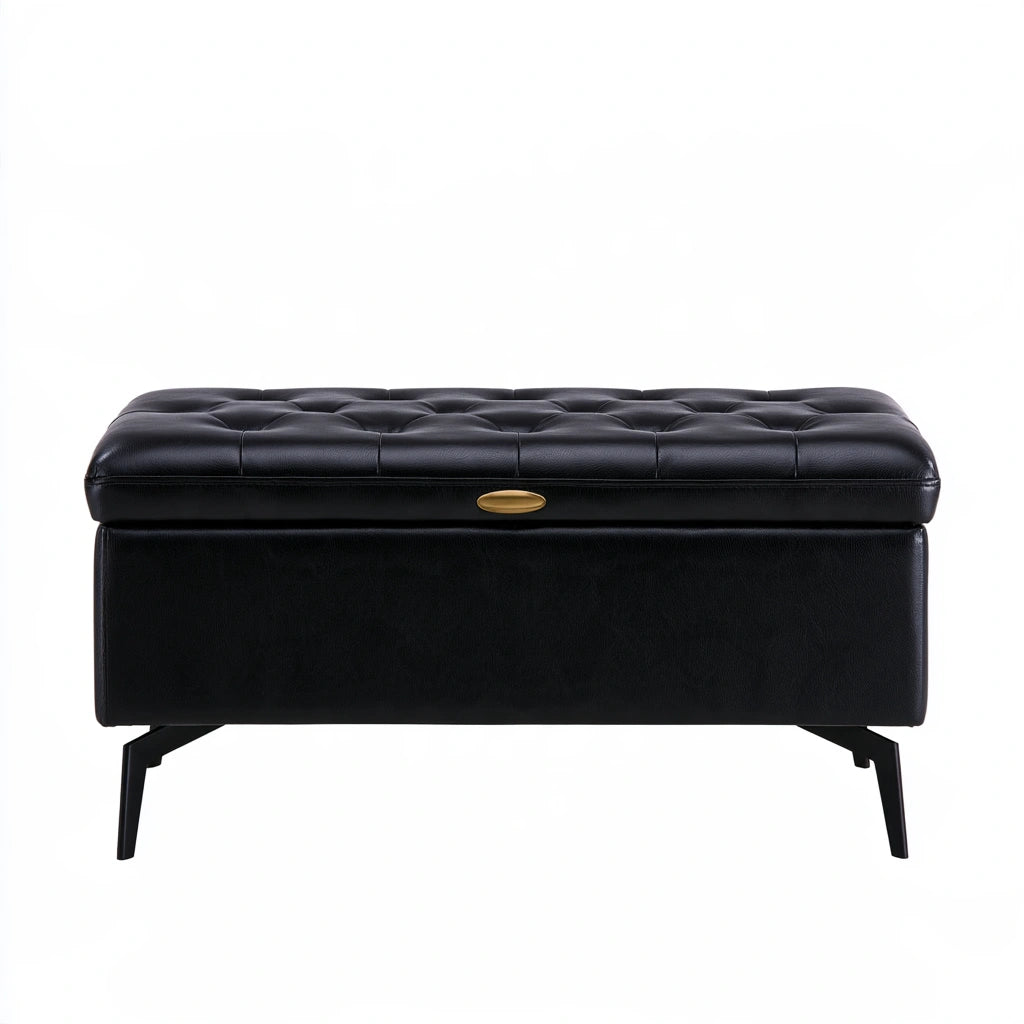 Banc coffre rembourré aux lignes épurées, coloris noir