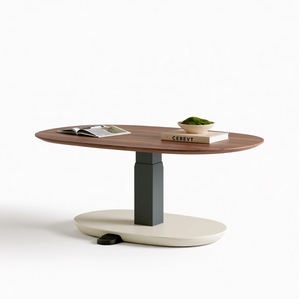 Table basse en bois finition noyer réglable, coloris brun noyer