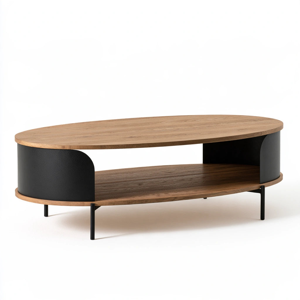 Table basse en bois finition chêne, coloris brun clair et chêne clair