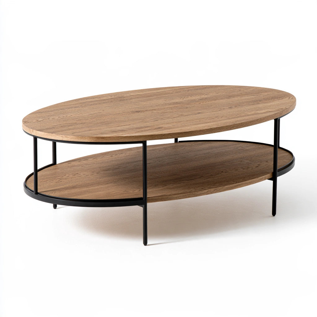 Table basse en bois finition chêne, coloris brun clair et chêne clair
